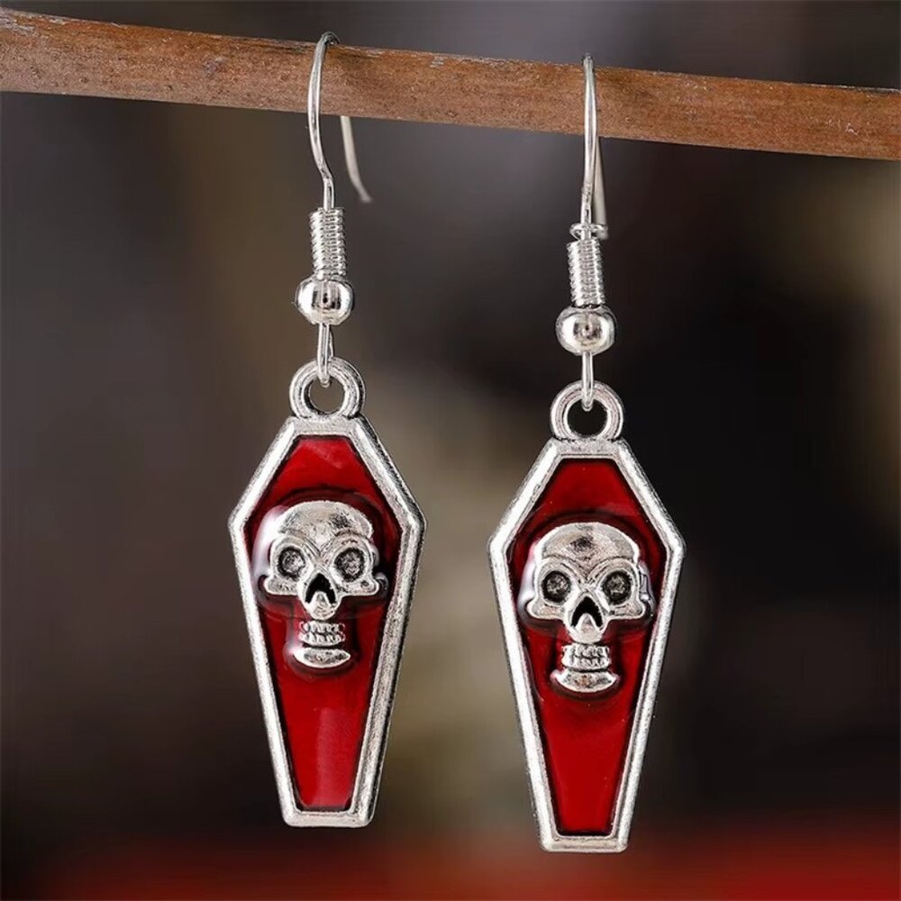 Halloween‎ Coffin Earrings | Gothic Punk Jewelry | Skull | Red